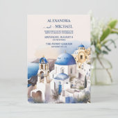 Waterverf Santorini Destination Wedding Kaart (Staand voorkant)