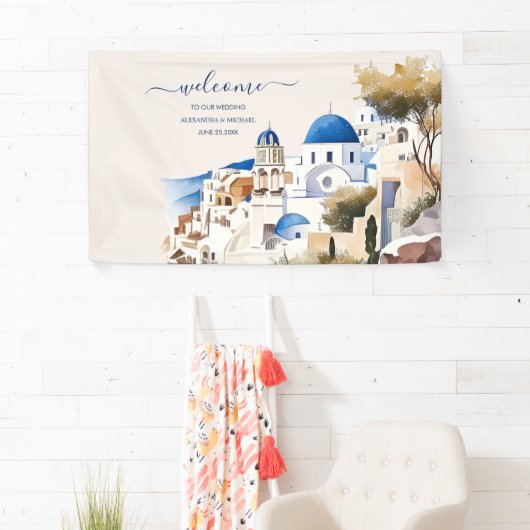 Waterverf Santorini Destination Wedding Spandoek (Insitu)