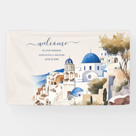 Waterverf Santorini Destination Wedding Spandoek (Horizontaal)