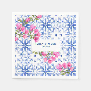 Waterverf Santorini Griekenland bruiloft blauw en  Servet