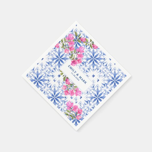 Waterverf Santorini Griekenland bruiloft blauw en Servet (Hoek)