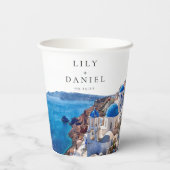 Waterverf Santorini Griekenland Destination Weddin Papieren Bekers (Achterkant)