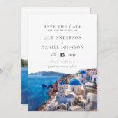 Waterverf Santorini Griekenland Destination Weddin Save The Date (Voorkant / Achterkant)