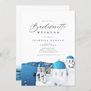 Waterverf Santorini Griekenland Skyline Ocean Trop Kaart