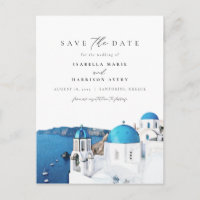 Waterverf Santorini Griekenland Skyline Save the D