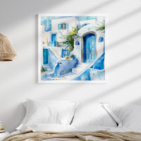 Waterverf Santorini Mediterraans Reizen Kunst