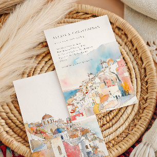 Waterverf Santorini Mediterrane bruiloft Kaart