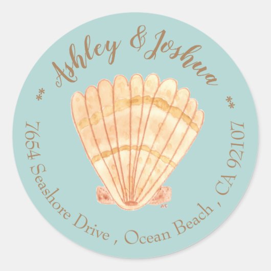 Waterverf Scallop Retro Blue Retour Adres Ronde Sticker (Voorkant)