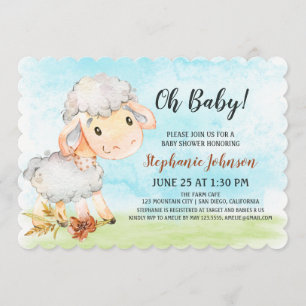 Waterverf Schaap Baby shower Boerderij Uitnodiging