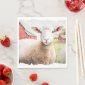 Waterverf schaap met rode schuur servet (Insitu)