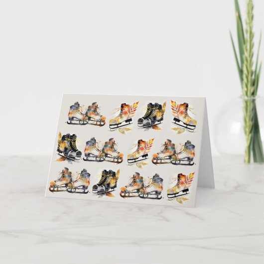 Waterverf Schaatsen met herfstbladeren Kaart (Voorkant)