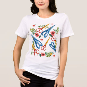 Waterverf Scharen & Wilde Bloemen Naadloos Patroon Tri-Blend Shirt