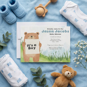Waterverf schattig Beer Het is een Boy Baby shower Kaart