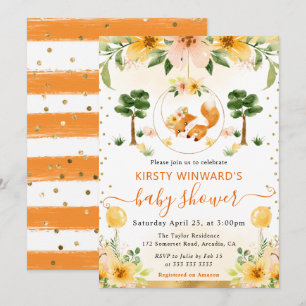 Waterverf Schattig Bloemmotief Vos Babyshower Kaart