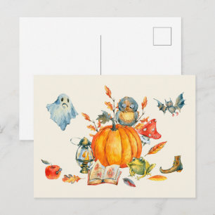 Waterverf Schattig Gelukkig Halloween Feest Briefkaart