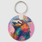 Waterverf schattig luiaard roze sleutelhanger (Voorkant)