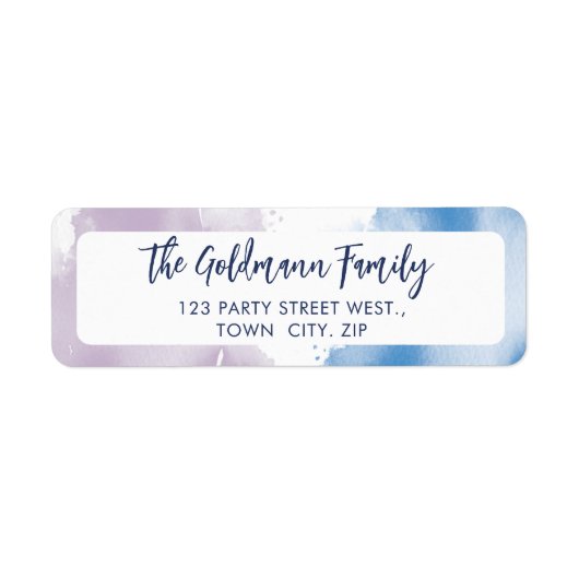 WATERVERF schattig paarse blauw modern script Etiket (Voorkant)