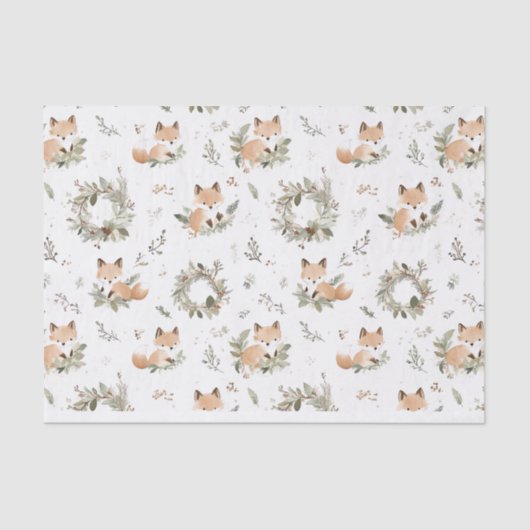 Waterverf  schattig vos kerstpatroon tissuepapier (Voorkant)