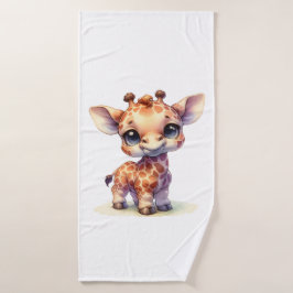 Waterverf schattige baby giraffe badhanddoek