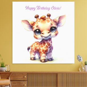 Waterverf schattige baby giraffe canvas afdruk