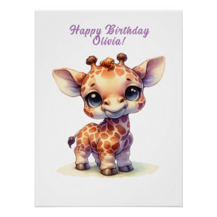 Waterverf schattige baby giraffe perfect poster