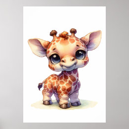 Waterverf schattige baby giraffe poster