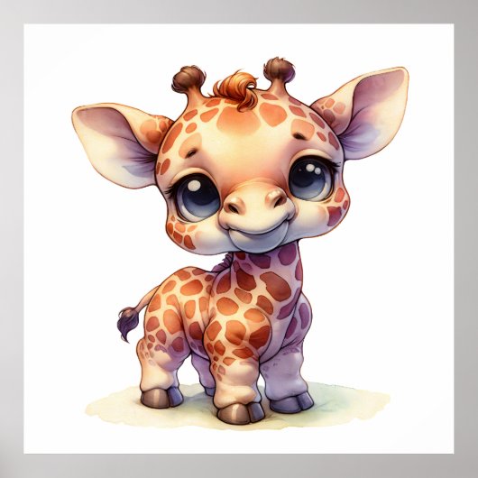 Waterverf schattige baby giraffe poster (Voorkant)