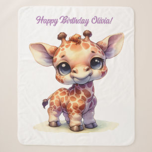 Waterverf schattige baby giraffe sherpa deken