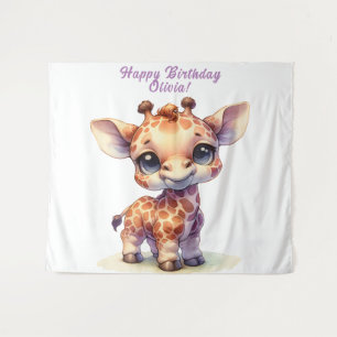 Waterverf schattige baby giraffe wandkleed