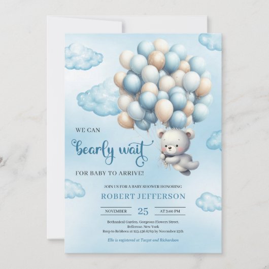 Waterverf schattige baby teddybeer met ballonnen kaart (Voorkant)