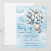 Waterverf schattige baby teddybeer met ballonnen kaart (Voorkant / Achterkant)