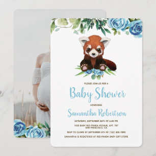 Waterverf Schattige Beer Blue Boy Baby shower Foto Kaart