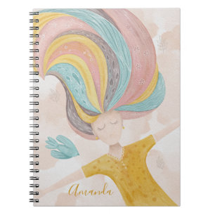 Waterverf schattige cartoon meisje. Roze fantasie Notitieboek