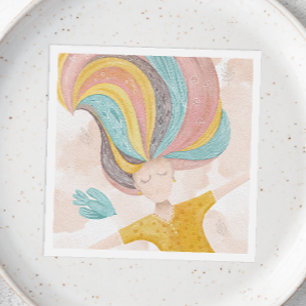 Waterverf schattige cartoon meisje. Roze fantasie Servet