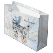 Waterverf Schattige Classic Baby kinderwagen Blauw Groot Cadeauzakje (Voorkant Gekanteld)