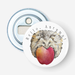 Waterverf schattige egel en appel button flesopener