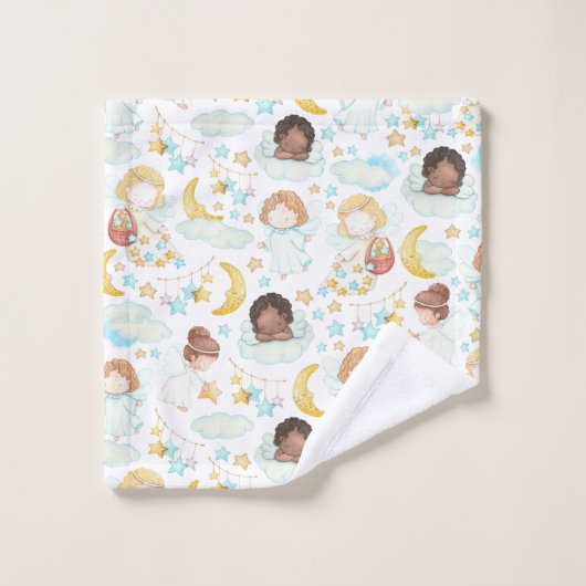 Waterverf schattige Engelsen en sterren Bad Handdoek (Wasdoekje)