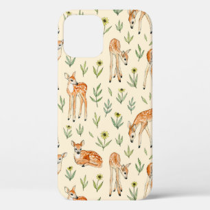 Waterverf schattige herten met wilde bloemen naadl iPhone 12 hoesje