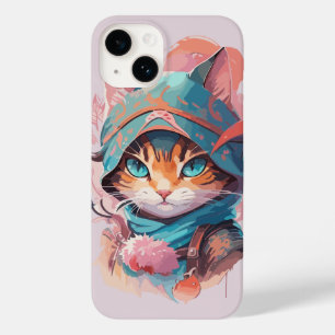 Waterverf Schattige Hooded Ninja Cat Case-Mate iPhone 14 Hoesje