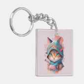 Waterverf Schattige Hooded Ninja Cat Sleutelhanger (Voorkant Links)