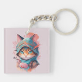 Waterverf Schattige Hooded Ninja Cat Sleutelhanger (Achterkant)