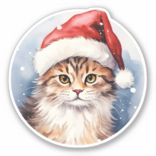 Waterverf Schattige Kerstkat Mooie Kunst Sticker