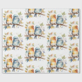 Waterverf Schattige Knuffelen Vogel Dier Natuur Ar Cadeaupapier (Vlak)