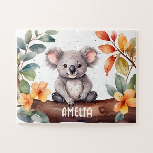 Waterverf Schattige Koala gepersonaliseerd Legpuzzel (Horizontaal)