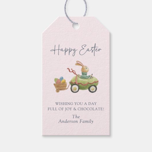 Waterverf Schattige konijn, roze Happy Easter Cadeaulabel (Voorkant)
