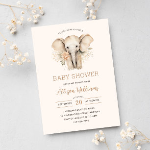 Waterverf Schattige Olifant Bloemen Meisje Baby sh Kaart