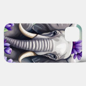 Waterverf schattige olifant en paarse bloemen Case-Mate iPhone case (Achterkant (horizontaal))