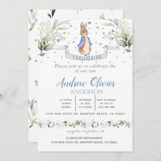 Waterverf Schattige Peter Konijn Jongens Doop In Kaart (Voorkant / Achterkant)