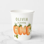 Waterverf schattige pompoen 1e verjaardag Herfst p Papieren Bekers (Achterkant)