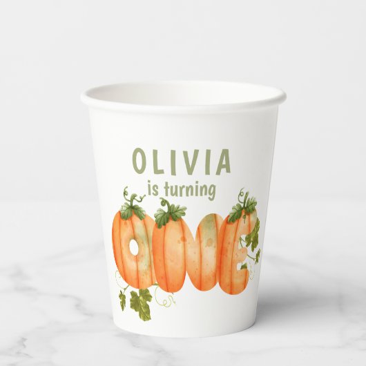 Waterverf schattige pompoen 1e verjaardag Herfst p Papieren Bekers (Achterkant)